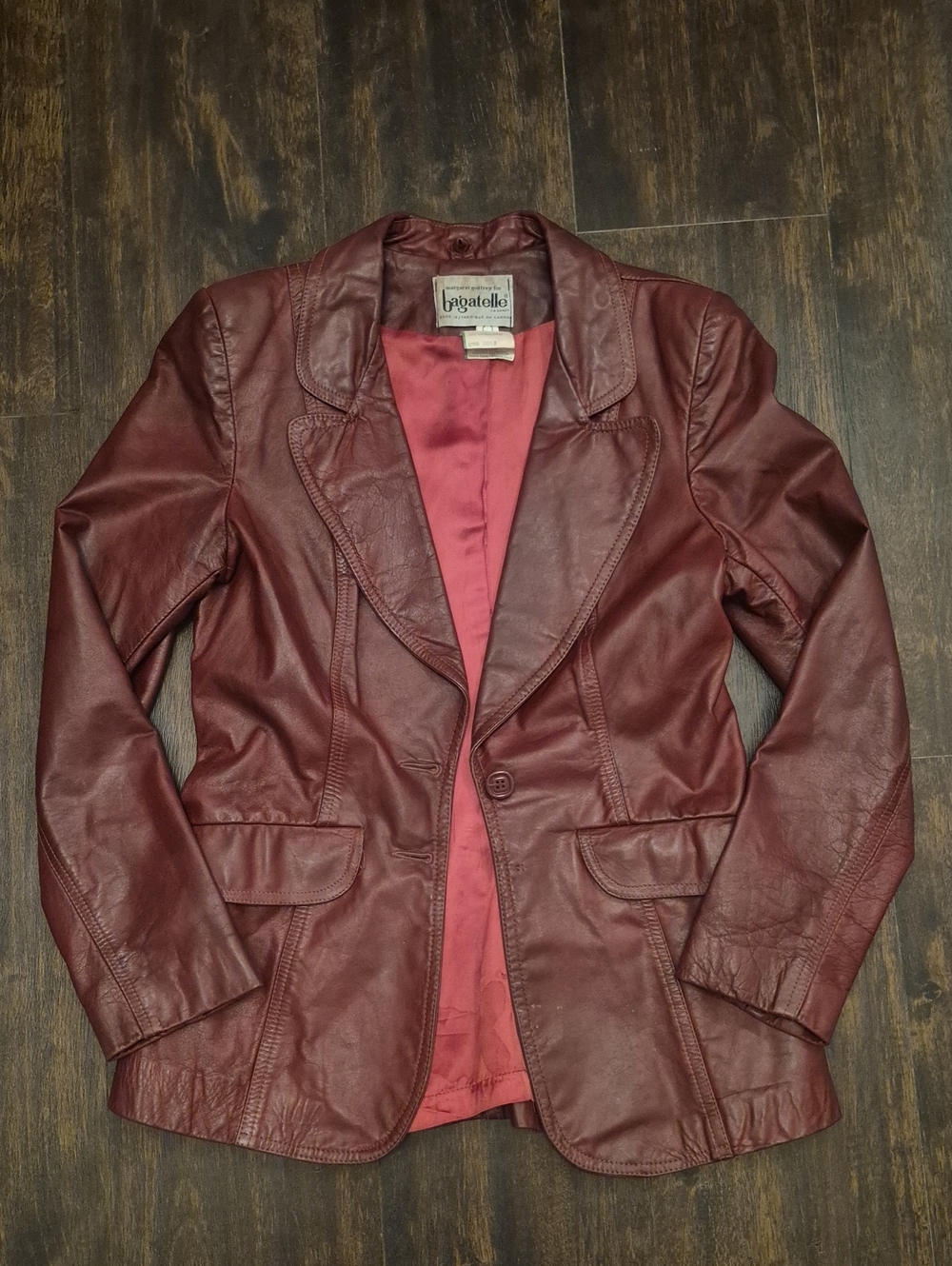 Vintage BAGATELLE Leather Blazer Jrs 11 Ox Blood distressed Jacket Fits S/M